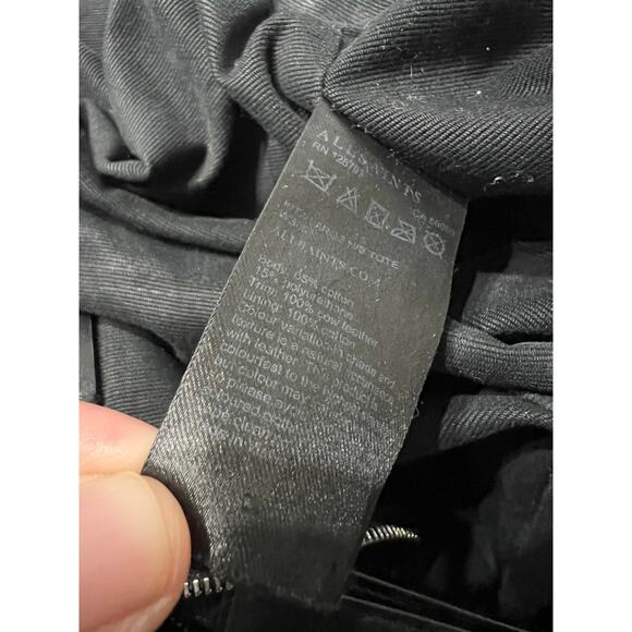 AllSaints Purse Bag Large Hobo Black Leather Textured Canvas Shoulder Crossbody - Picture 11 of 11